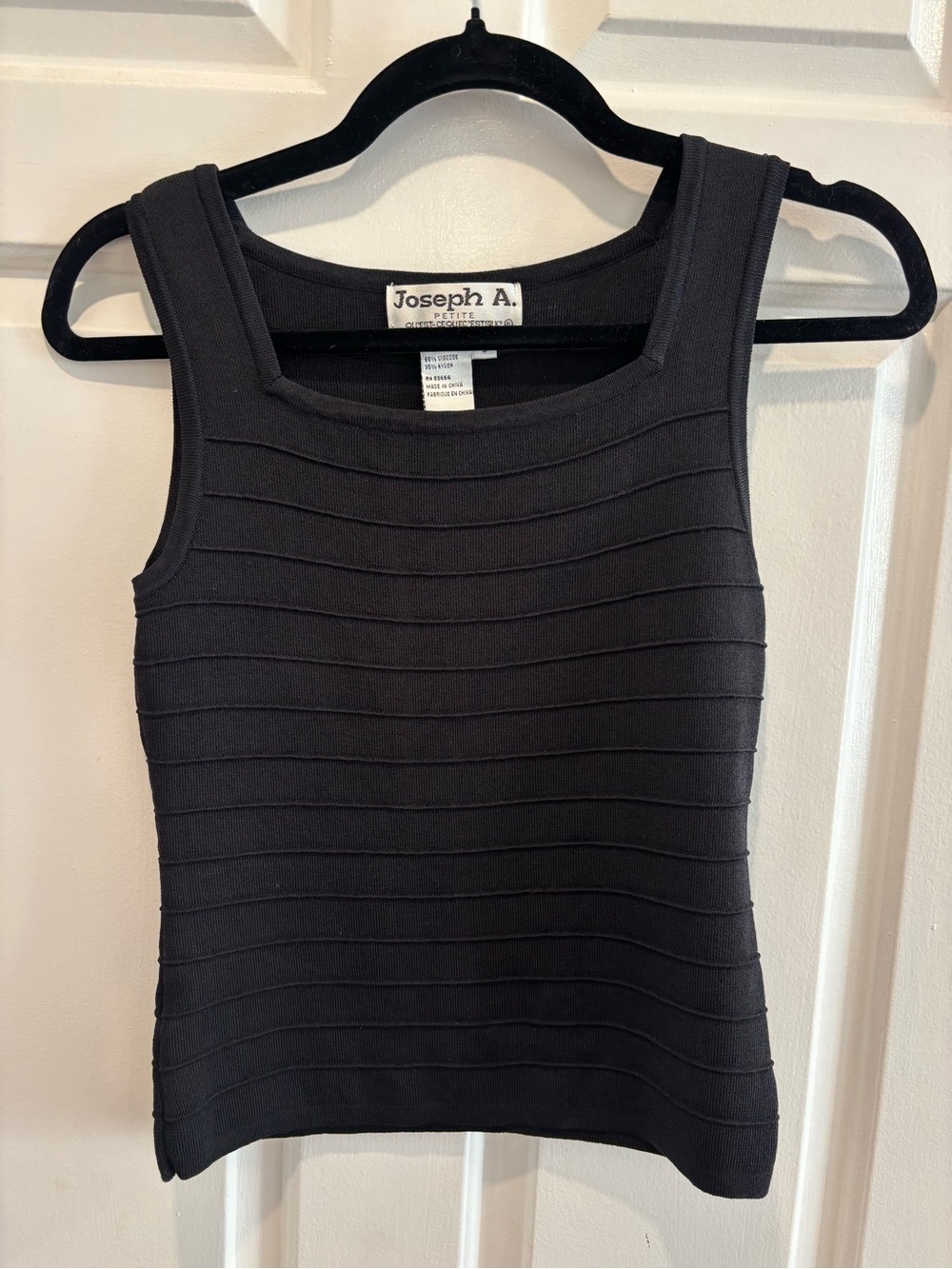 Vintage 90s Black Sleeveless Top Striped Texture Elastic Viscose Blend